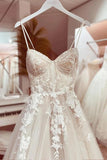 Tulle A Line Spaghetti Straps Corset Lace Appliques Wedding Dresses, PW424 image 3