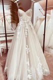 Tulle A Line Spaghetti Straps Corset Lace Appliques Wedding Dresses, PW424 image 1