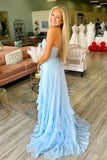 Yellow Chiffon A Line V Neck Strapless Ruffles Prom Dresses With Slit, PL700 | chiffon prom dress | long formal dress | prom dress near me | promnova.com