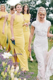 Yellow Sheath Scoop Neck Floor-Length Bridesmaid Dresses With Split, PB183 image 2