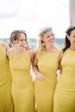 Yellow Sheath Scoop Neck Floor-Length Bridesmaid Dresses With Split, PB183 image 3