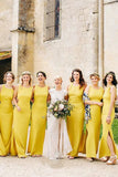 Yellow Sheath Scoop Neck Floor-Length Bridesmaid Dresses With Split, PB183