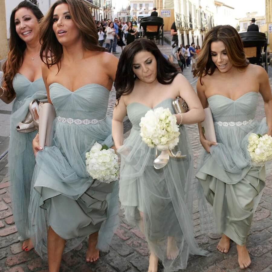 Blue Grey Tulle Floor Length Bridesmaid Dresses, PB151