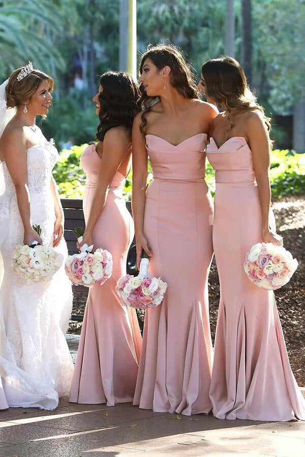 Blush Pink Satin Strapless Long Bridesmaid Dress PB130 | promnova.com –  Promnova
