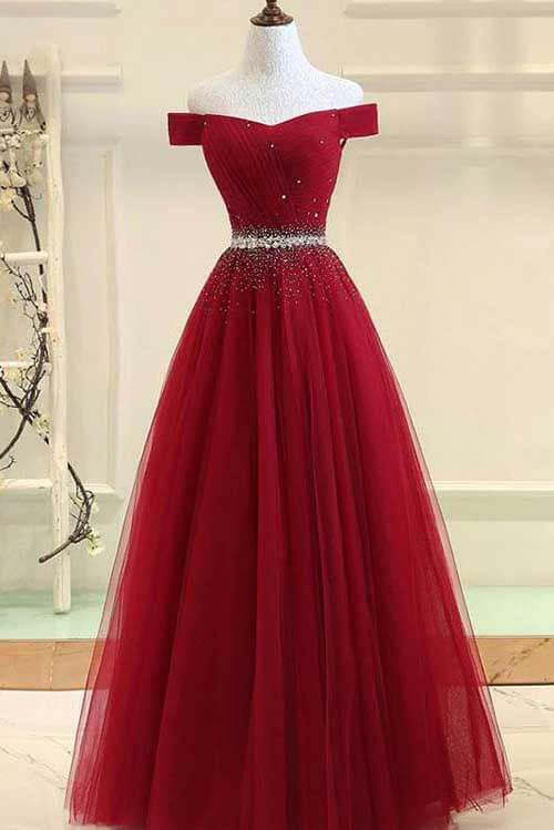 long burgundy puffy prom dresses