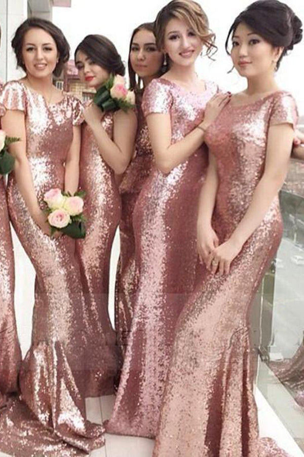 Gold Sequin Bridesmaid Dresses Off The Shoulder Mermaid Bridesmaid Dresses  for Wedding