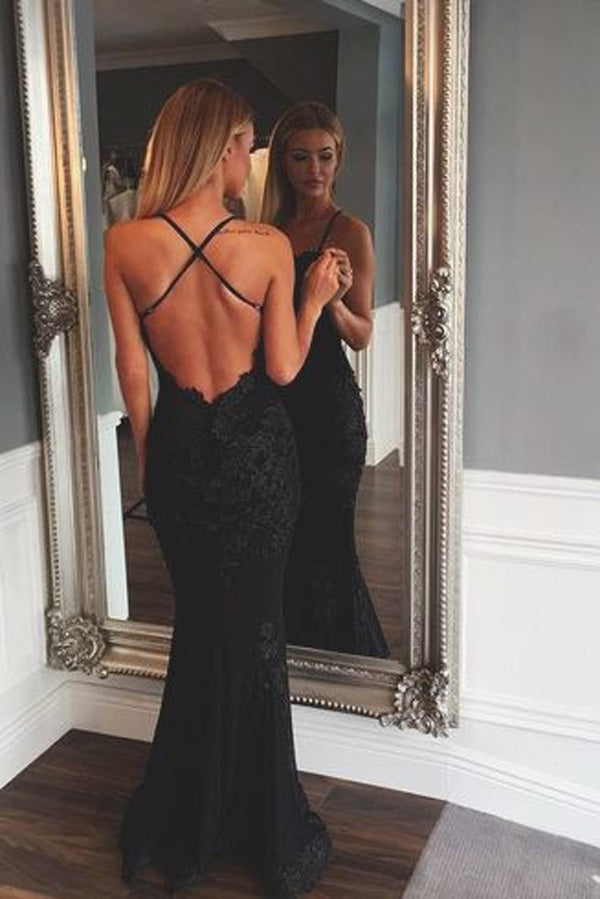 Black Luxury Beaded Long Sleeve Mermaid Open-Back Prom Dress, FC1716 –  OkBridal