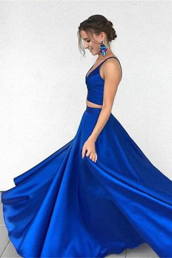 Charming Royal Blue Two Pieces Long Prom Dress Party Dresses