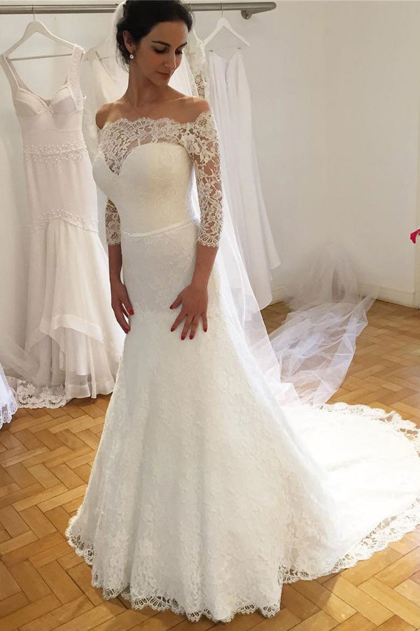 Open Back Wedding Dresses,V-neck Cap Sleeves Sweep Train Bridal Gowns –  Promnova