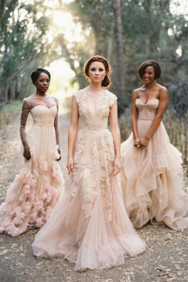 blush lace bridesmaid dresses